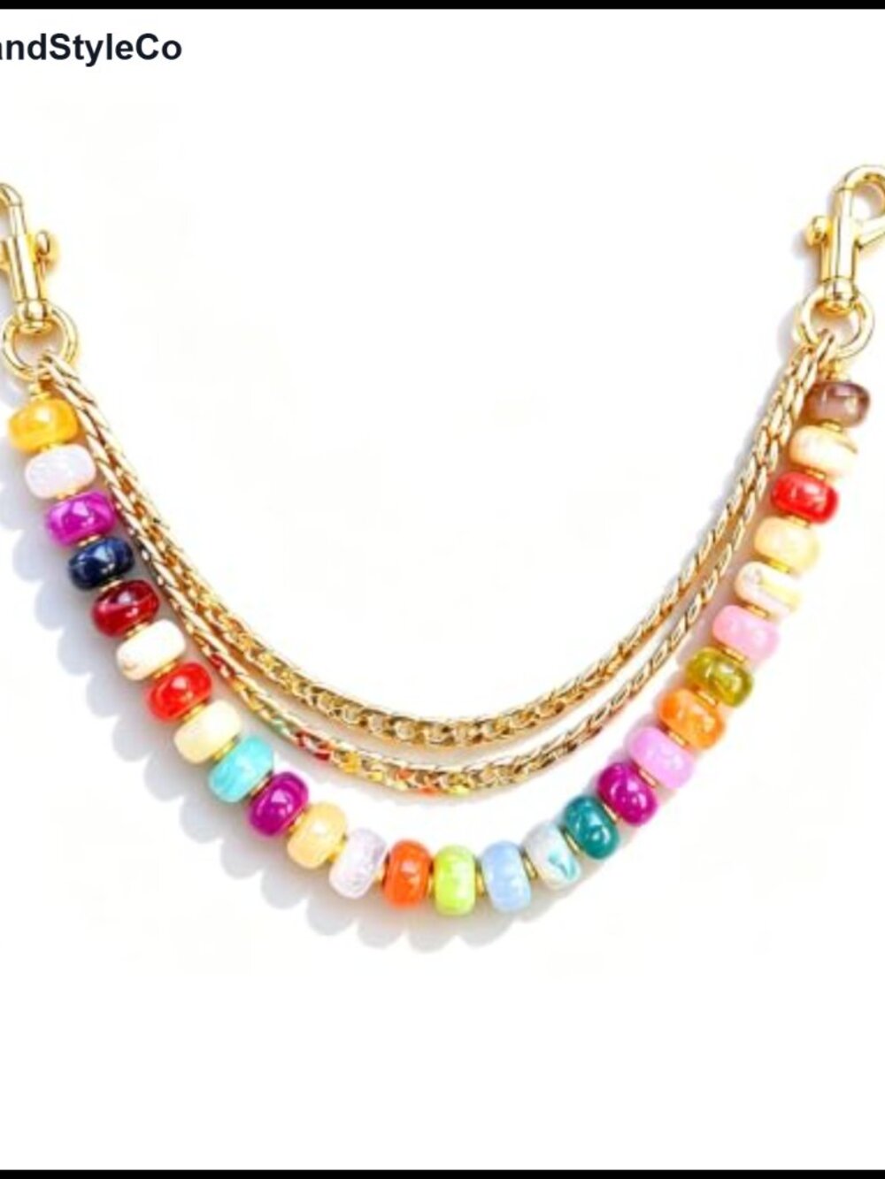 Gold Plated Chain Beaded Bag Charm Clip On Purse Extender Handbag Accessory